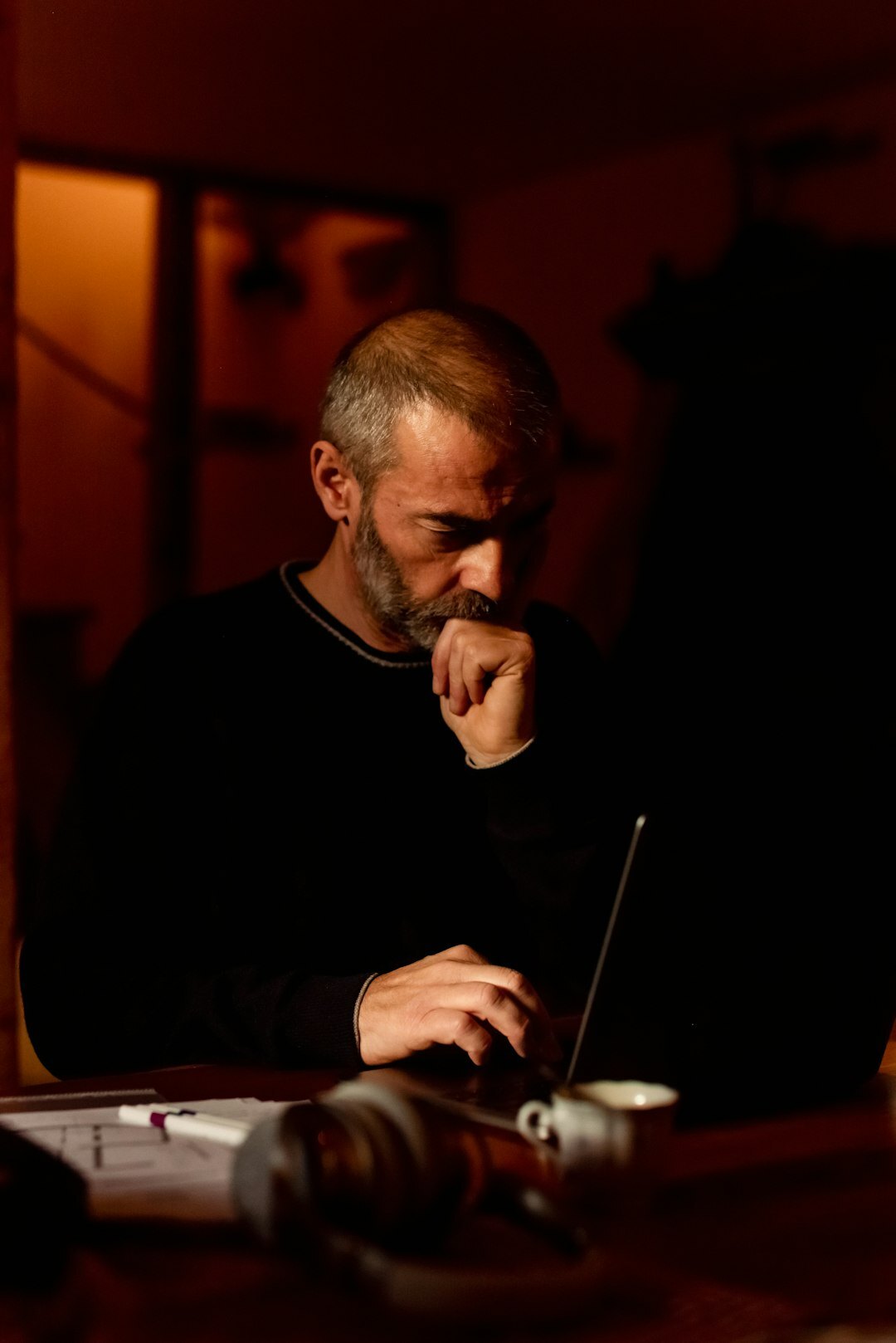 crime writer at desk